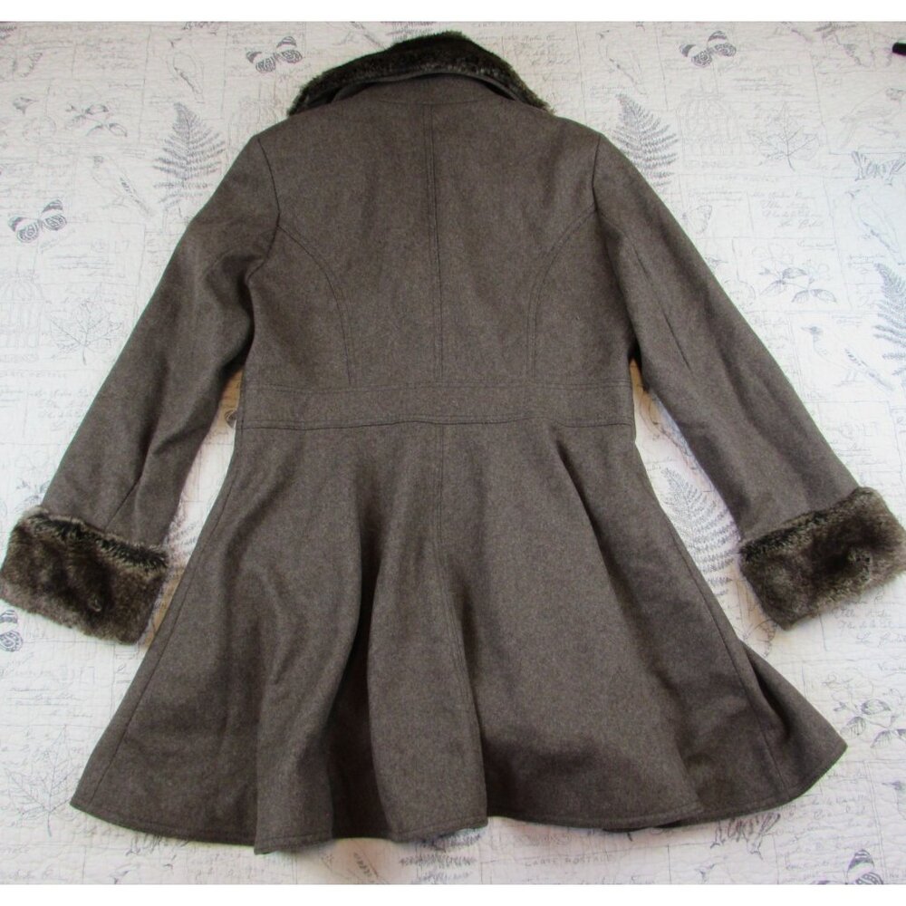 NEW Laundry Shelli Segal Wool Bld double brested Fit & Flare Coat fur trim 14 - Picture 8 of 8